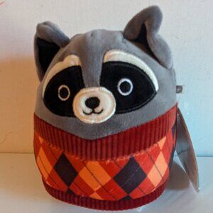 NWT 5" Rocky Raccoon Squishmallows Argyle Sweater Autumn Fall Halloween Plush